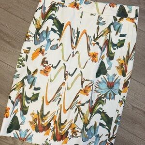 Sandra Angelozzi Floral Abstract Print Pencil Skirt Faux Learher Sz.2